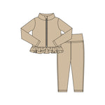 Preorder 11.16 MOQ 5 pcs GLP3011 Solid Color Khaki Yoga Coat Girls Set