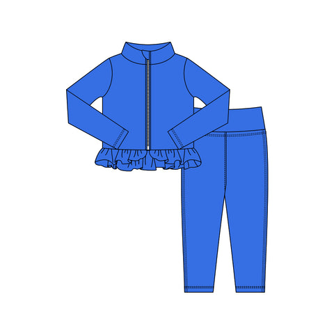 Preorder 11.16 MOQ 5 pcs GLP3012 Solid Color Blue Yoga Coat Girls Set
