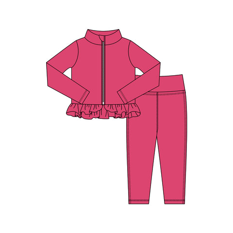 Preorder 11.16 MOQ 5 pcs GLP3014 Solid Color Pink Yoga Coat Girls Set