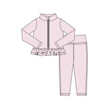 Preorder 11.16 MOQ 5 pcs GLP3015 Solid Color Cream Yoga Coat Girls Set