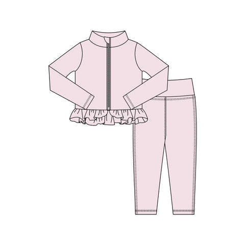 Preorder 11.16 MOQ 5 pcs GLP3015 Solid Color Cream Yoga Coat Girls Set