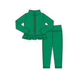 Preorder 11.16 MOQ 5 pcs GLP3016 Solid Color Green Yoga Coat Girls Set