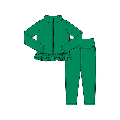 Preorder 11.16 MOQ 5 pcs GLP3016 Solid Color Green Yoga Coat Girls Set