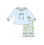 Preorder 11.16 MOQ 5 pcs GLP3018 Flower Bows Sky Blue Girls Set