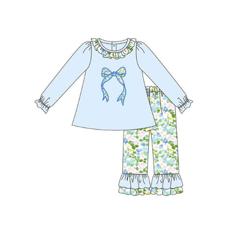 Preorder 11.16 MOQ 5 pcs GLP3018 Flower Bows Sky Blue Girls Set