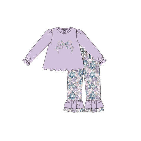 Preorder 11.16 MOQ 5 pcs GLP3019 Flower Bows Purple Girls Set