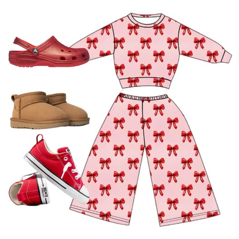 Preorder 11.16 MOQ 5 pcs GLP3020 Bows Pink Red Girls Set