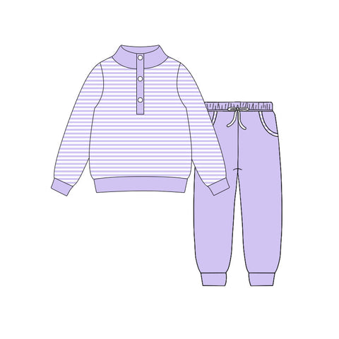 Preorder 11.17 MOQ 5 pcs GLP3023 Stripe Purple Pullover Girls Jogger Set