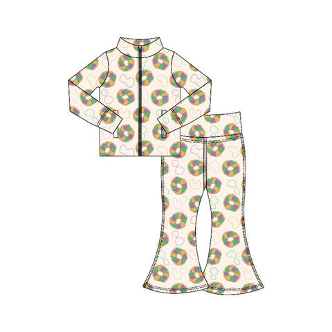 Preorder 11.17 MOQ 5 pcs GLP3028 Mardi Gras Dounts Yoga Coat Girls Set