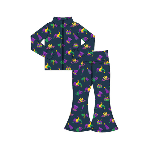 Preorder 11.17 MOQ 5 pcs GLP3032 Mardi Gras Masks Yoga Coat Girls Set