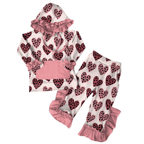 Preorder 11.20 MOQ 5 pcs GLP3050 Valentine's Day Love Heart Ruffles Hoodie Girls Set
