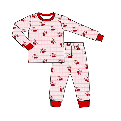 Preorder 11.25 MOQ 5 pcs GLP3064 Cherry Red Girls Pajamas Set
