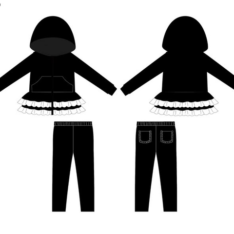 Preorder 11.29 MOQ 5 pcs GLP3070 Black Cotton Ruffles Hoodie Coat Girls Set