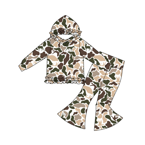 Preorder 11.30 MOQ 5 pcs GLP3079 Hunting Dog Camo Ruffles Hoodie Girls Set