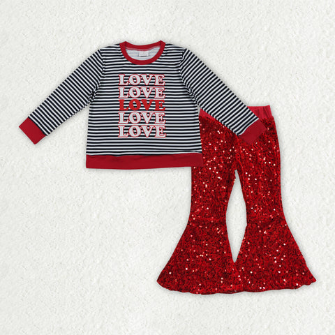 GLP3084 Valentine's Day Love Red Sequin Girl's Set
