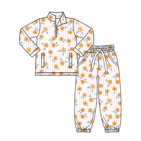 Preorder 12.03 MOQ 5 pcs GLP3091 Flower Pullover Girls Jogger Set
