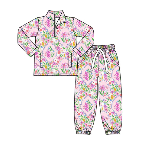 Preorder 12.03 MOQ 5 pcs GLP3092 Garden Flower Pullover Girls Jogger Set