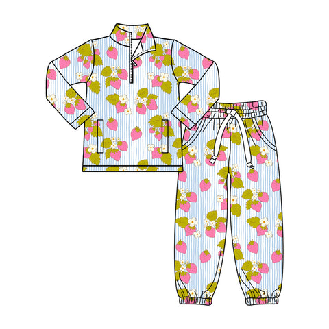 Preorder 12.03 MOQ 5 pcs GLP3094 Strawberry Pullover Girls Jogger Set