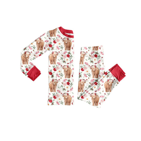 Preorder 12.04 MOQ 5 pcs GLP3106 Cow Flower Red Boys Pajamas Set