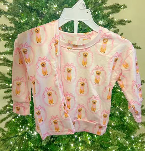 Preorder 12.05 MOQ 5 pcs GLP3117 Dog Bows Pink Kids Girls Shirt Top