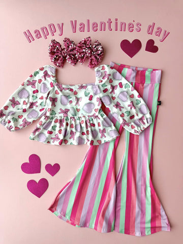 Preorder 12.05 MOQ 5 pcs GLP3119 Valentine's Day Love Bows Girls Set