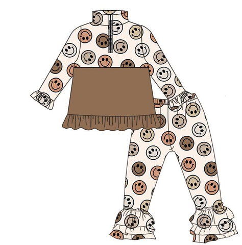 Preorder 12.05 MOQ 5 pcs GLP3122 Smiley face Pullover Girls Set