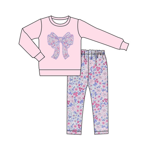 Preorder 12.08 MOQ 5 pcs GLP3136 Bows Flower Pink Girls Set