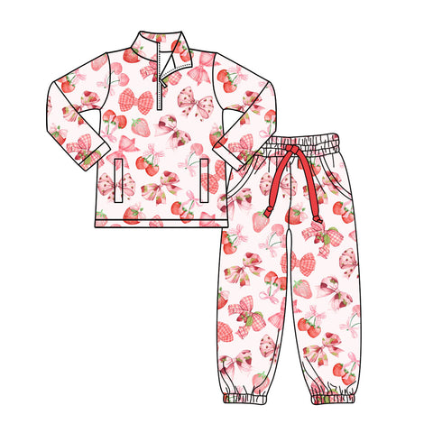 Preorder 12.11 MOQ 5 pcs GLP3151 Strawberry Bows Red Pullover Girls Set