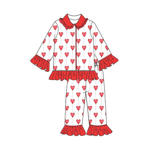 Preorder 12.11 MOQ 5 pcs GLP3152 Valentine's Day Love Buttons Girls Pajamas Set