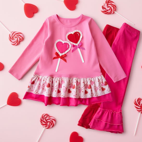 Preorder 12.12 MOQ 5 pcs GLP3155 Valentine's Day Love Lollipop Pink Girls Set