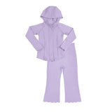 Preorder 12.12 MOQ 5 pcs GLP3157 Solid Color Purple Yoga Hoodie Coat Girls Set