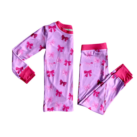 Preorder 12.13 MOQ 5 pcs GLP3160 Bows Pink Girls Pajamas Set
