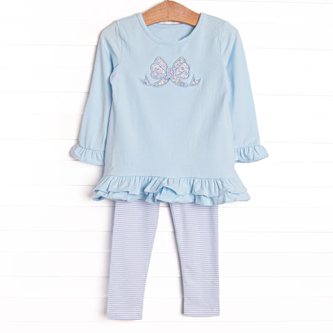 Preorder 12.13 MOQ 5 pcs GLP3165 Flower Bows Blue Girls Set