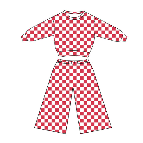 Preorder 12.13 MOQ 5 pcs GLP3166 Red Plaid Girls Set