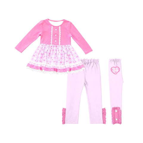 Preorder 12.14 MOQ 5 pcs GLP3171 Valentine's Day Love Bows Pink Girls Set