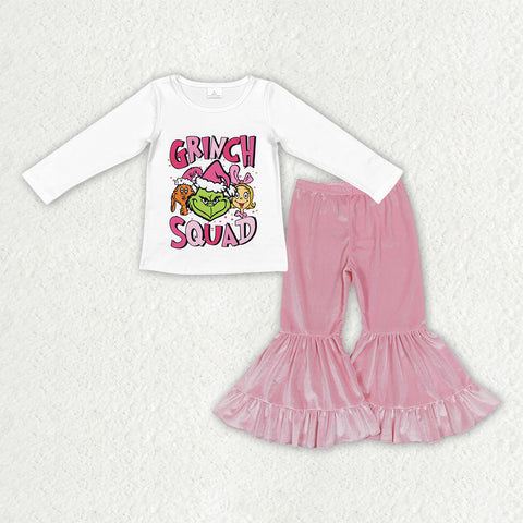 GLP3184 Christmas Green Animals Pink Velvet Girls Set