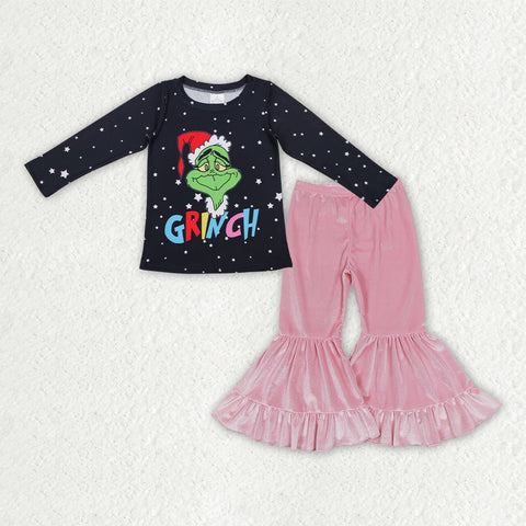 GLP3185 Christmas Green Animals Pink Velvet Girls Set