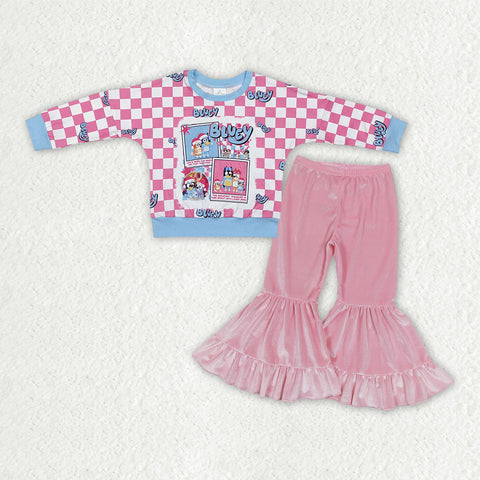 GLP3186 Christmas Cartoon Pink Velvet Girls Set
