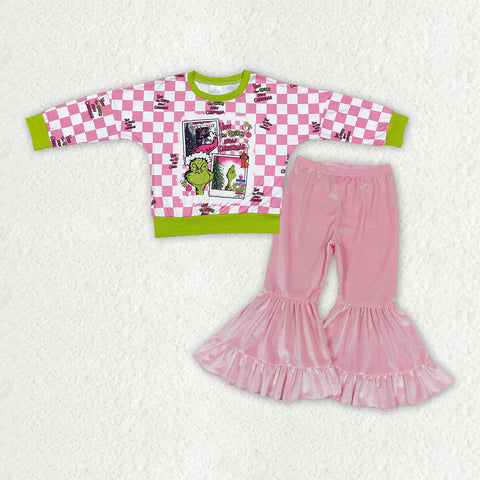 GLP3187 Christmas Cartoon Pink Velvet Girls Set