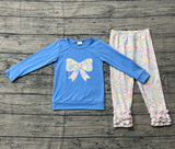 Preorder Samples GLP3243 Embroidery Flower Floral Bows Blue Girls Set