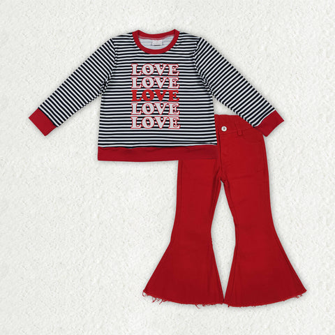 GLP3263 Valentine's Day Love Red Denim Jeans 2 Pcs Girl's Set