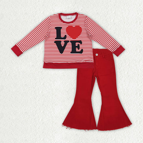 GLP3264 Valentine's Day Love Red Denim Jeans 2 Pcs Girl's Set