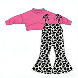 Preorder MOQ 5 pcs GLP3270 Cow Pink Black Girls Jumpsuit Set