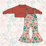 Preorder MOQ 5 pcs GLP3271 Turquoise Bows Girls Jumpsuit Set