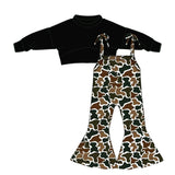 Preorder MOQ 5 pcs GLP3272 Hunting Camo Black Girls Jumpsuit Set