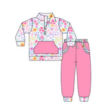 Preorder Samples GLP3277 Flower Floral Pink Ruffles Pullover Girls Set