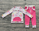 Preorder Samples GLP3277 Flower Floral Pink Ruffles Pullover Girls Set