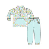 Preorder Samples GLP3278 Flower Floral Mint Ruffles Pullover Girls Set