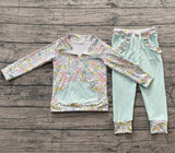 Preorder Samples GLP3278 Flower Floral Mint Ruffles Pullover Girls Set