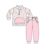 Preorder Samples GLP3279 Flower Floral Light Pink Ruffles Pullover Girls Set